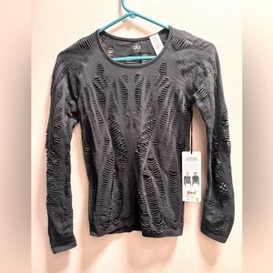 Alo Yoga Wanderer Long Sleeve Top Charcoal Heather Small NWT REVOLVE INFLUENCER